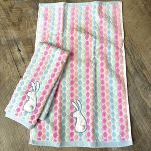 Celebrate Easter Together Set of 2 Pastel Easter Rabbit Bath Hand Towels 16 X 25